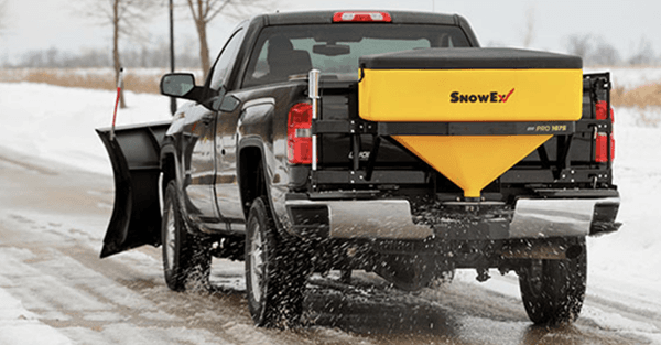 Truck with SnowEx Spreader attached to rear of truck